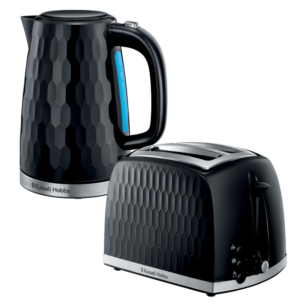 Russell Hobbs Honeycomb 2 Slice Toaster & Kettle Set, Black