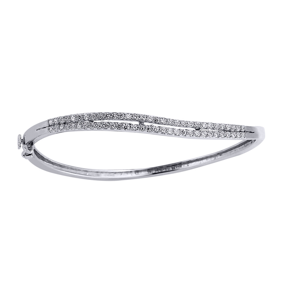 Jewelco London Ladies Sterling Silver Cubic Zirconia Half Eternity Bangle Bracelet - GVG104