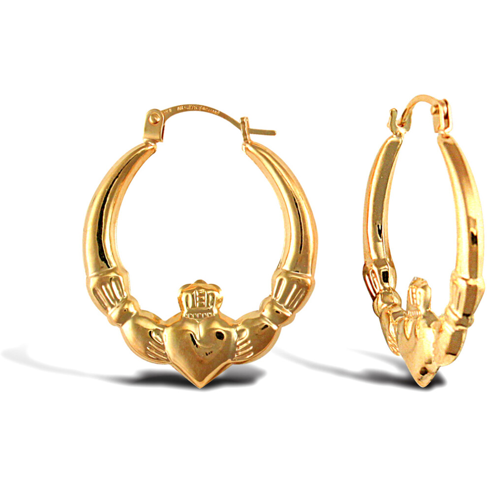 9ct Gold Claddagh (Chladaigh) Creole Earrings - JER761