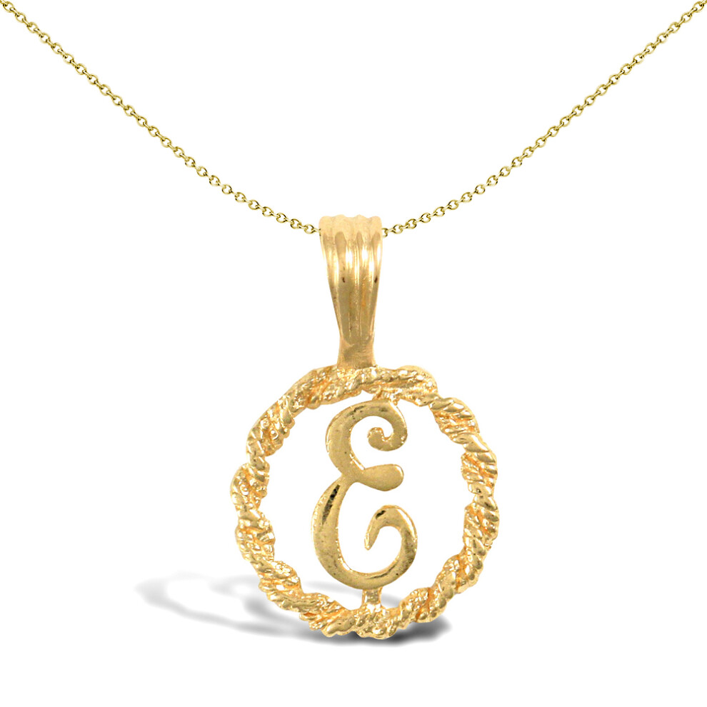 Jewelco London Solid 9ct Yellow Gold Rope Identity Initial Charm Pendant Letter E - JIN001-E