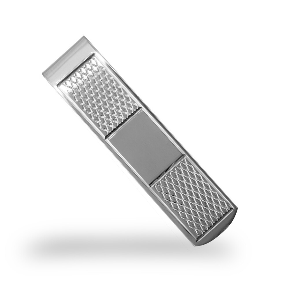 Jewelco London Sterling Silver Rhombus Quilt Argyle Pattern Money clip with Engravable ID Bar - ACL016