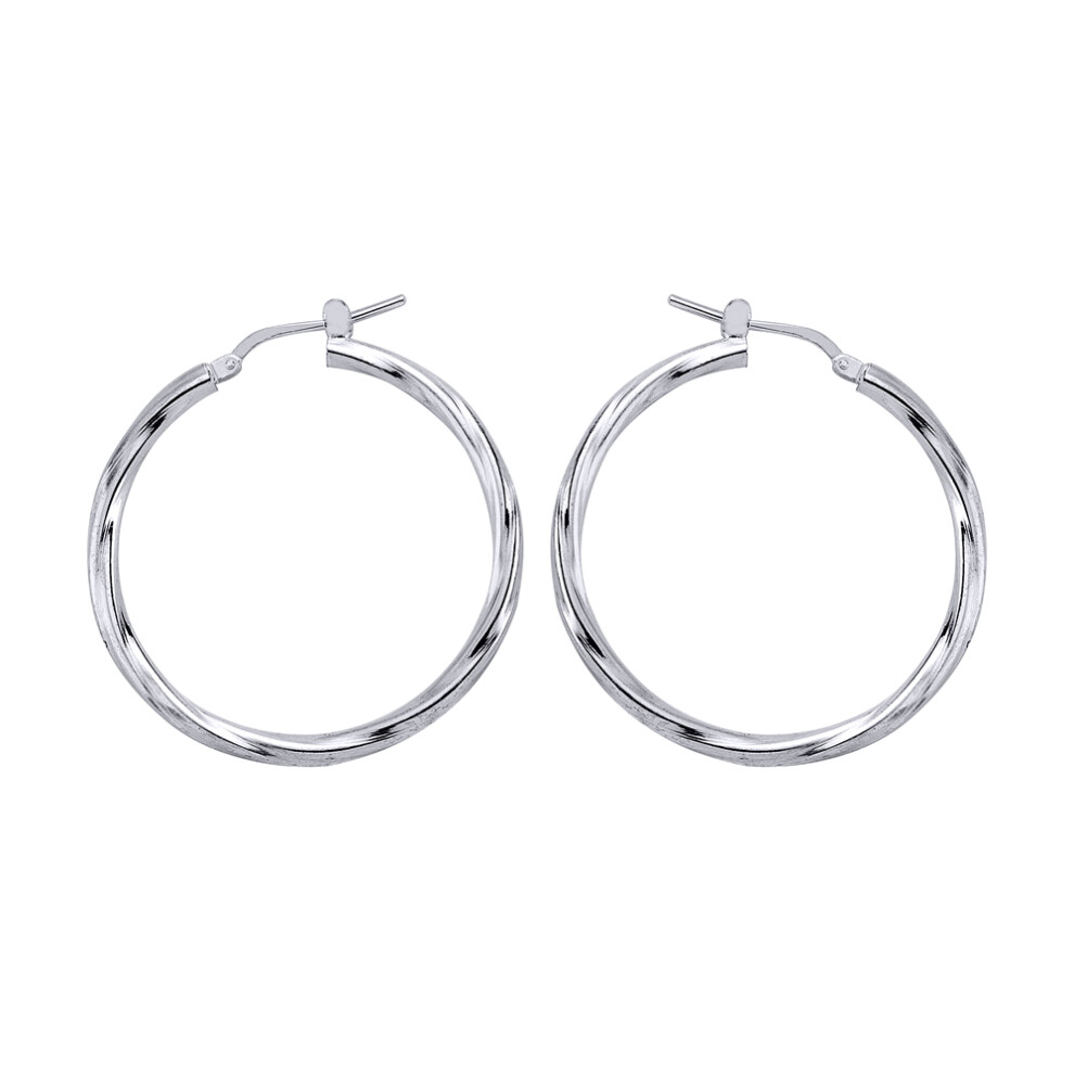 Jewelco London Ladies Sterling Silver Twisted Hoop Earrings 37mm - ER18