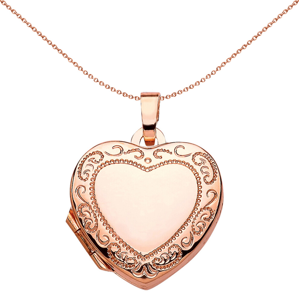 Jewelco London Ladies Rose Gold-Plated Sterling Silver Heart Scroll Frame Locket Necklace 18 inch - LK41