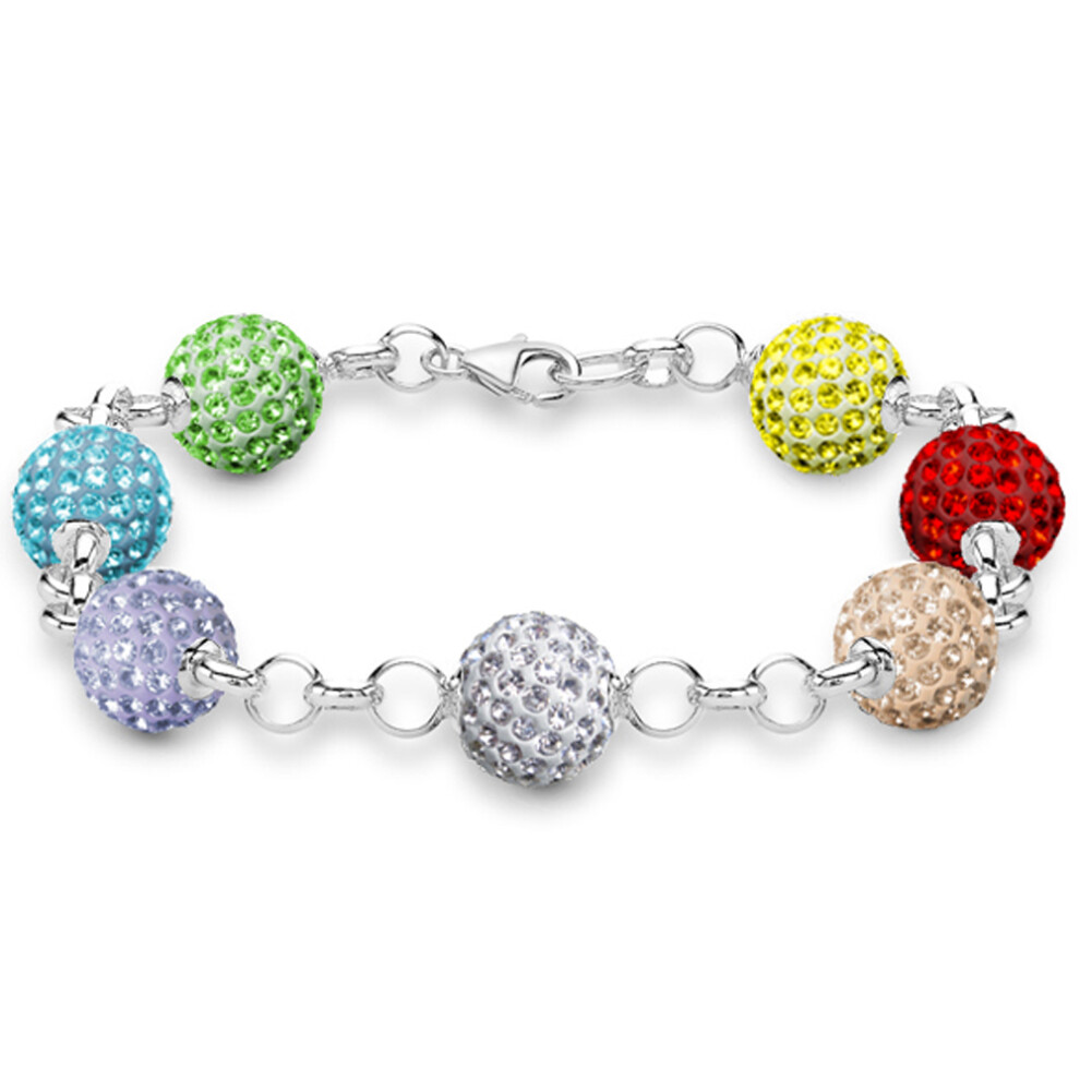 Jewelco London Sterling Silver Dazzling Disco Ball Bracelet 10mm - Rainbow coloured Crystal - ABB079H