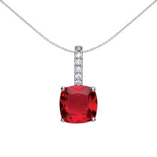 Jewelco London Ladies Sterling Silver Ruby-Red Cushion Cubic Zirconia Drop Pendant Necklace 18 inch - GVP347