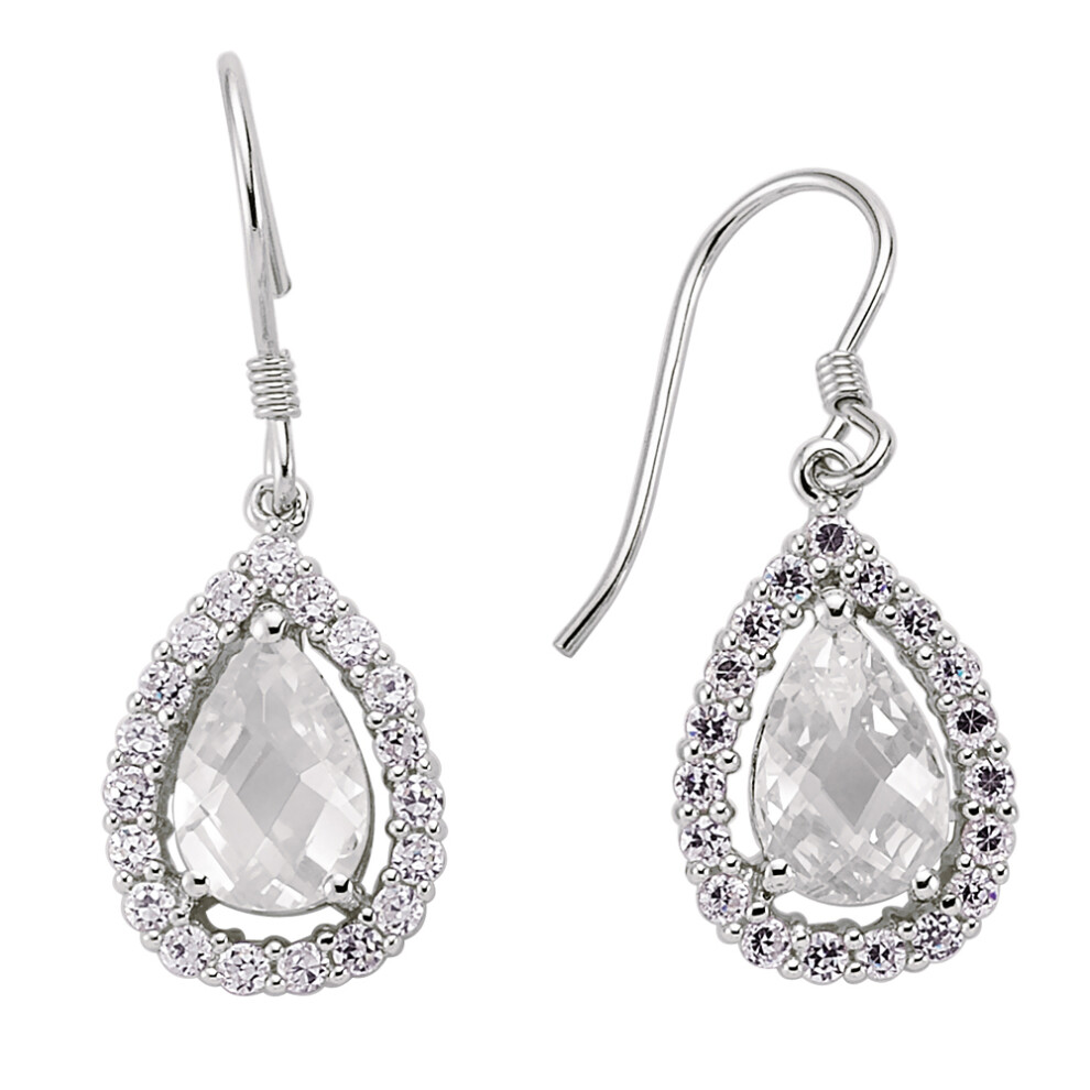 Jewelco London Ladies Sterling Silver Pear Cubic Zirconia Tears of Joy Drop Earrings - GVE061