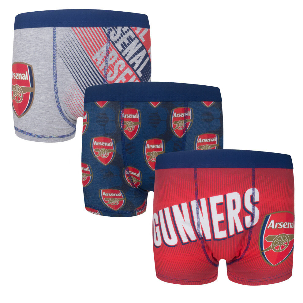 (Red/Navy/Grey, 9-10 Years) Arsenal FC Boys Boxer Shorts 3 Pack Crest Kids OFFICIAL Football Gift