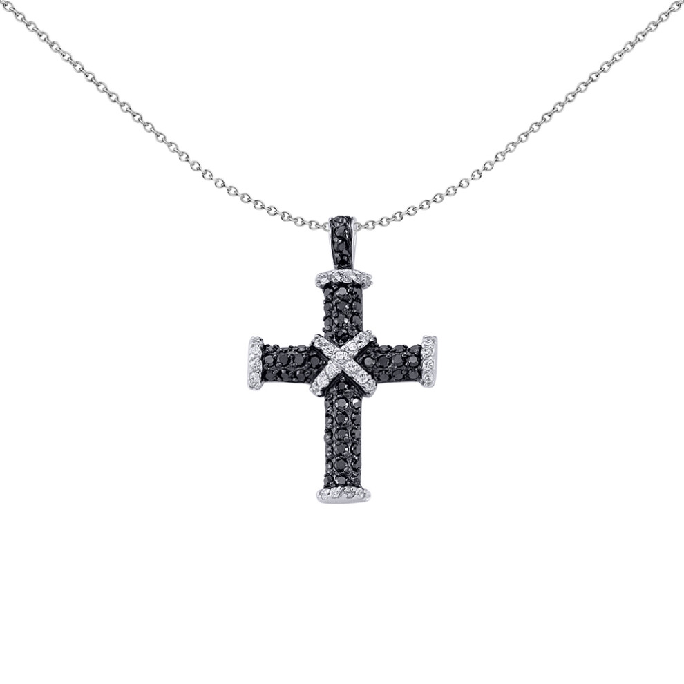 Jewelco London Ladies Sterling Silver Black Cubic Zirconia Pave Cross Pendant Necklace 18 inch - GVX025B