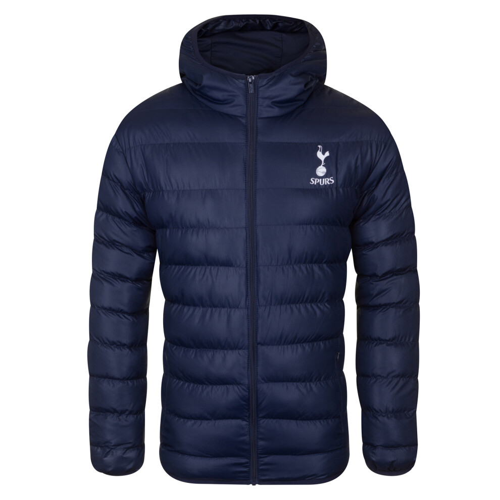 (Navy Blue, Small) Tottenham Hotspur FC Official Football Gift Mens Quilted Hooded Winter Jacket