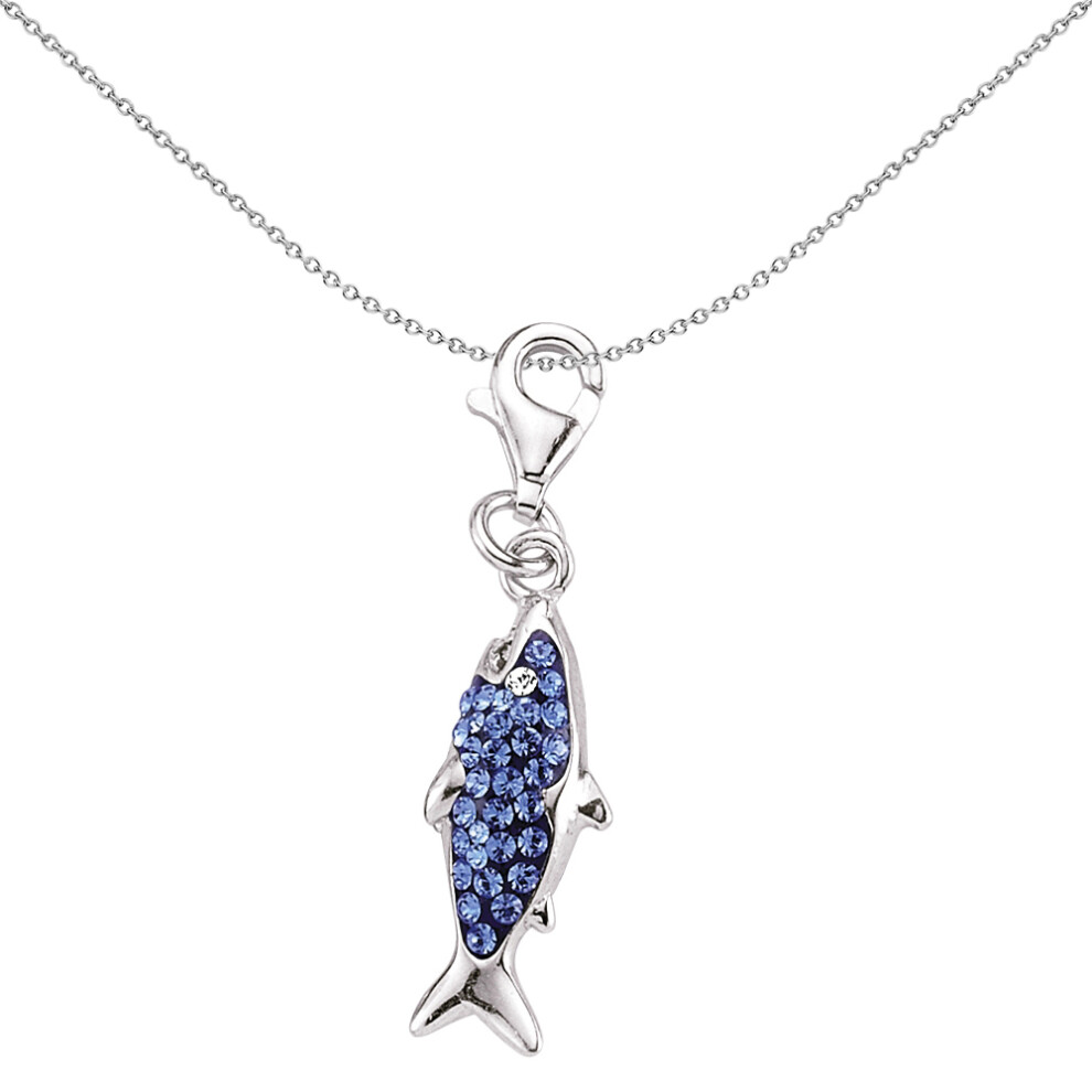 Sterling Silver  Blue Crystal Shark Fish Lobster Clasp Link Charm - CM122BLU