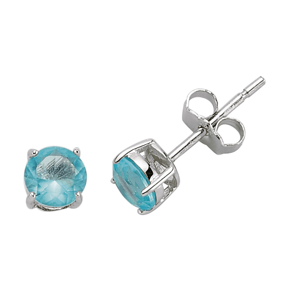 Jewelco London Ladies Sterling Silver Teal Cubic Zirconia Double Gallery Solitaire Stud Earrings 5mm - RD5TOP