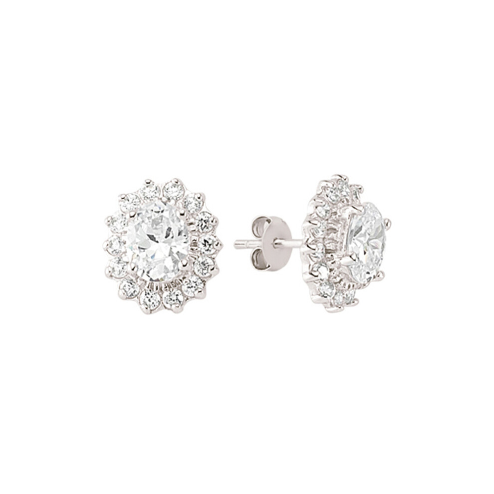 Jewelco London Ladies Sterling Silver Oval Cubic Zirconia Cluster Stud Earrings - GVE247W