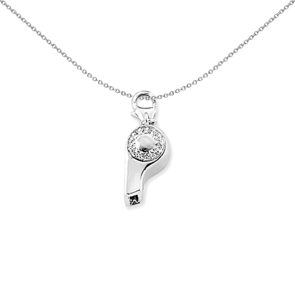 Jewelco London Unisex Sterling Silver Cubic Zirconia Whistle Lobster Clasp Link Charm - CM073