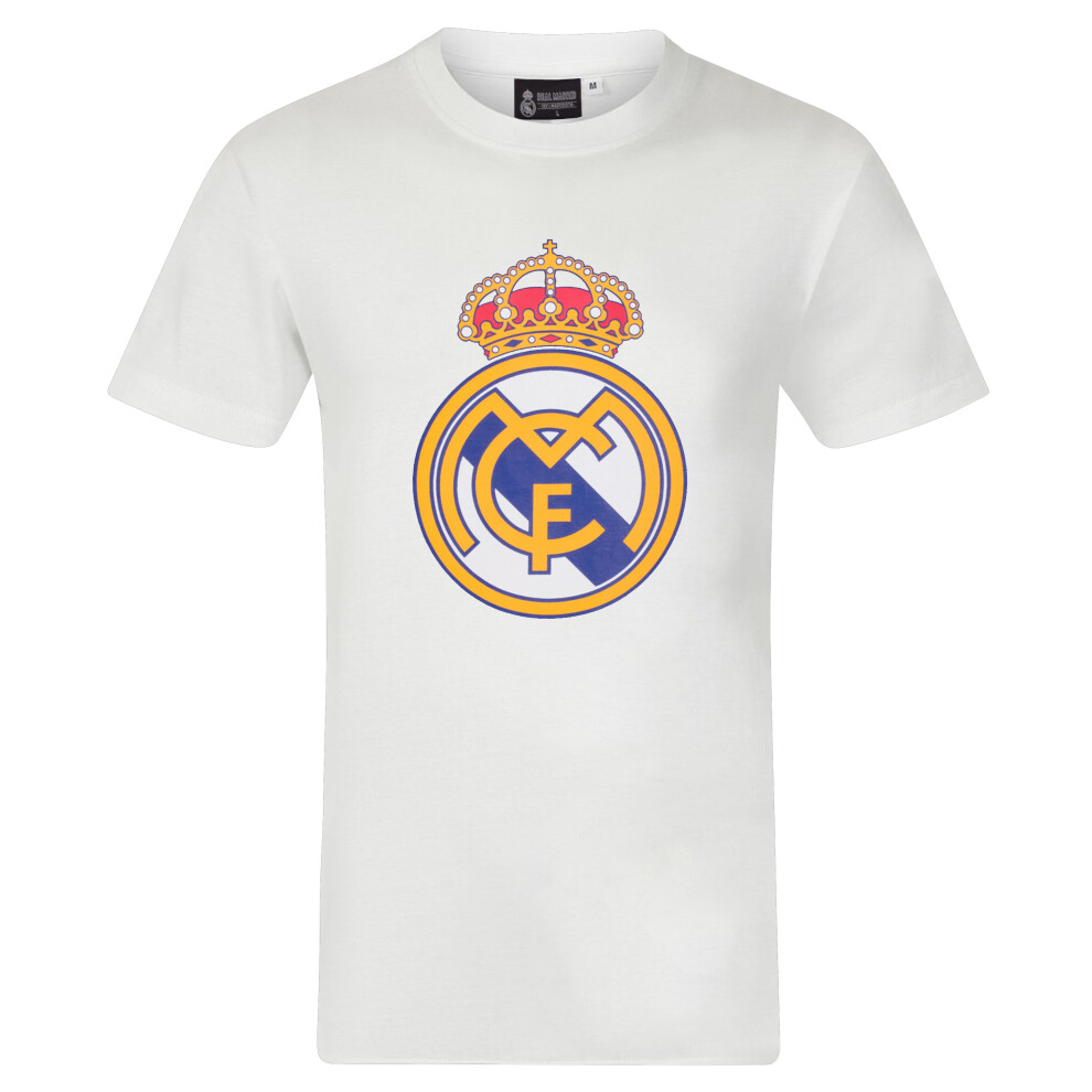 (White, 2XL) Real Madrid Official Football Gift Mens Crest T-Shirt