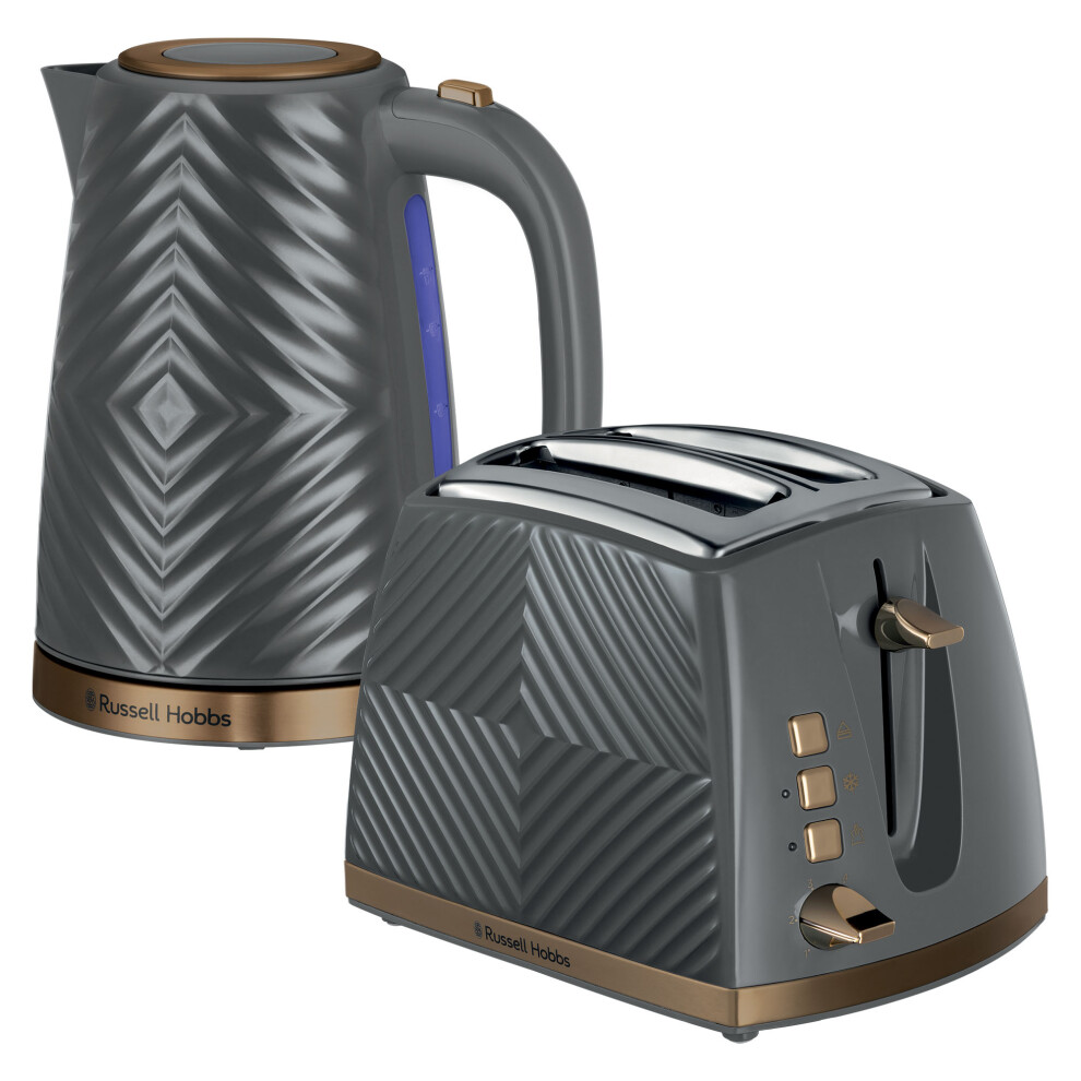 Russell Hobbs Groove 2 Slice Toaster & Kettle Set, Grey