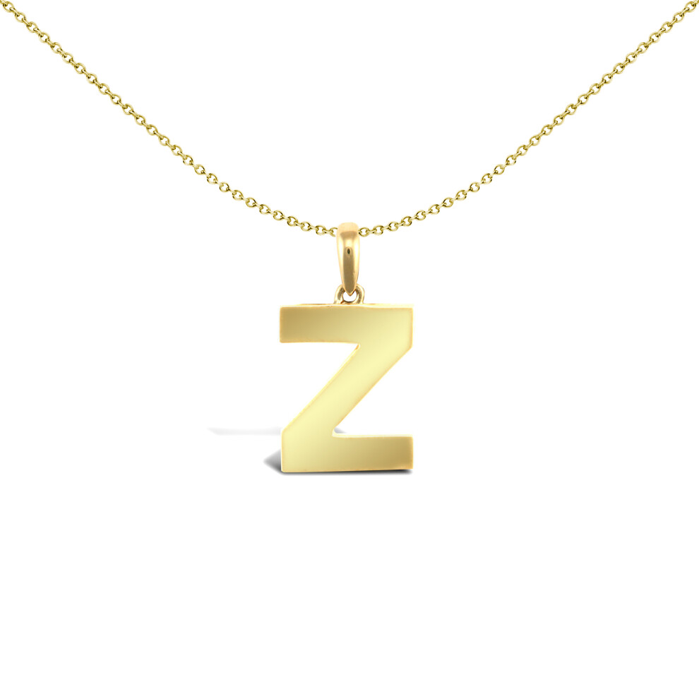 Jewelco London Solid 9ct Yellow Gold Polished Block Identity Initial Charm Pendant Letter Z - JIN018-Z