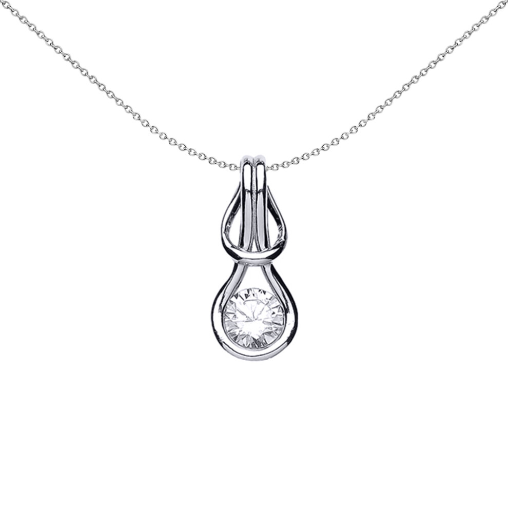 Jewelco London Ladies Sterling Silver Cubic Zirconia Love Knot Solitaire Pendant Necklace 18 inch - GVP355