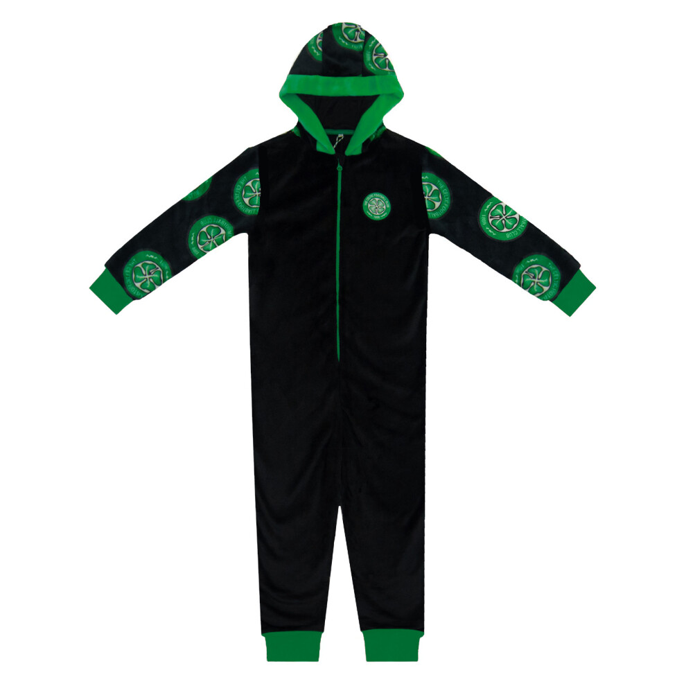 (Black, 10-11 Years) Celtic FC Boys Pyjama All-In-One Loungewear Kids OFFICIAL Football Gift