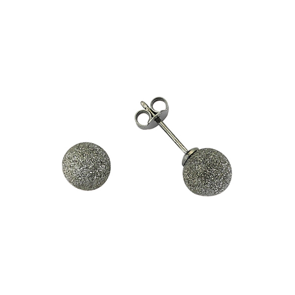 Jewelco London Ladies Sterling Silver Black Frosted Moondust Ball Stud Earrings 8mm - GVE307BLK