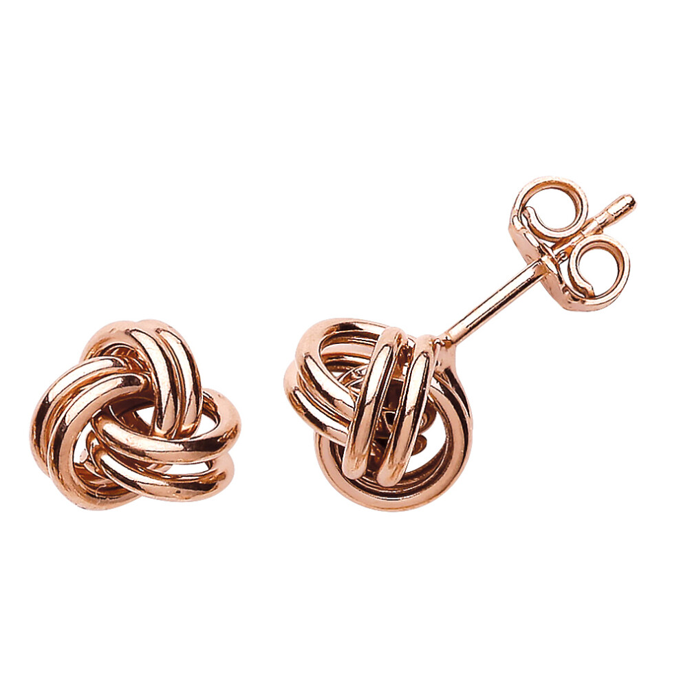 Jewelco London Ladies Rose Gold-Plated Sterling Silver Love Me Knot Stud Earrings - GVE513