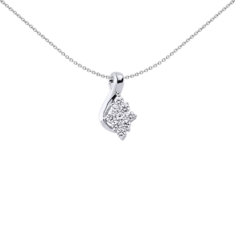Jewelco London Ladies Sterling Silver Cubic Zirconia Wave Cluster Pendant Necklace 18 inch - GVP304