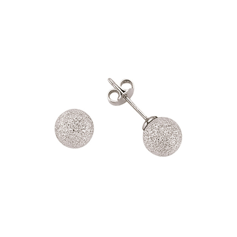Jewelco London Ladies Sterling Silver Frosted Moondust Ball Stud Earrings 8mm - GVE307S