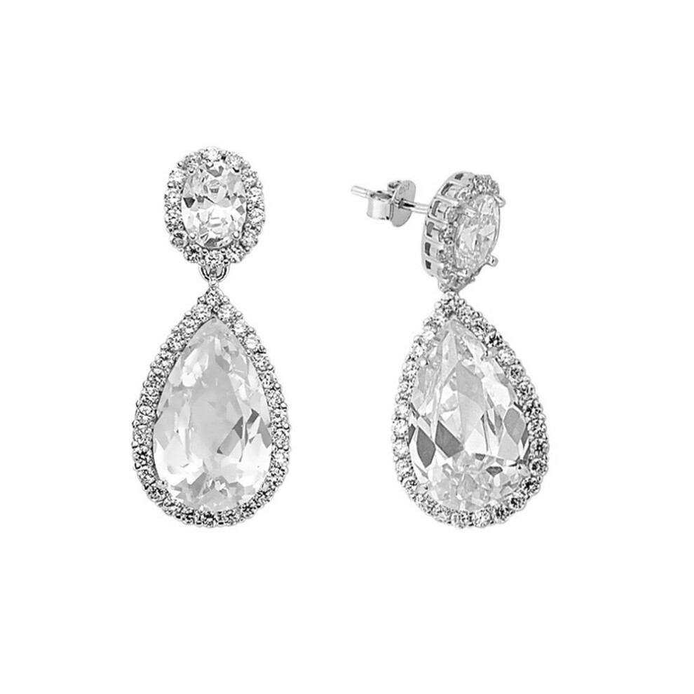 Jewelco London Ladies Sterling Silver Pear Cubic Zirconia Tears of Joy Drop Earrings - GVE380