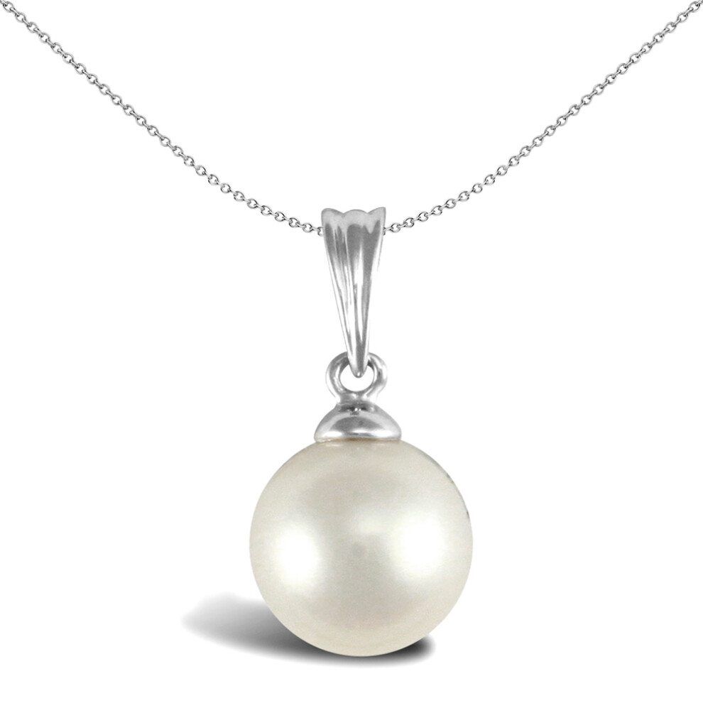 Jewelco London Ladies 9ct White Gold Seawater Cultured Akoya Pearl Full Moon Pendant 7mm - JPD546