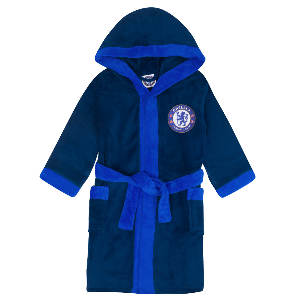 (Navy Blue, 13-14 Years) Chelsea FC Boys Dressing Gown Robe Hooded Fleece Kids OFFICIAL Football Gift