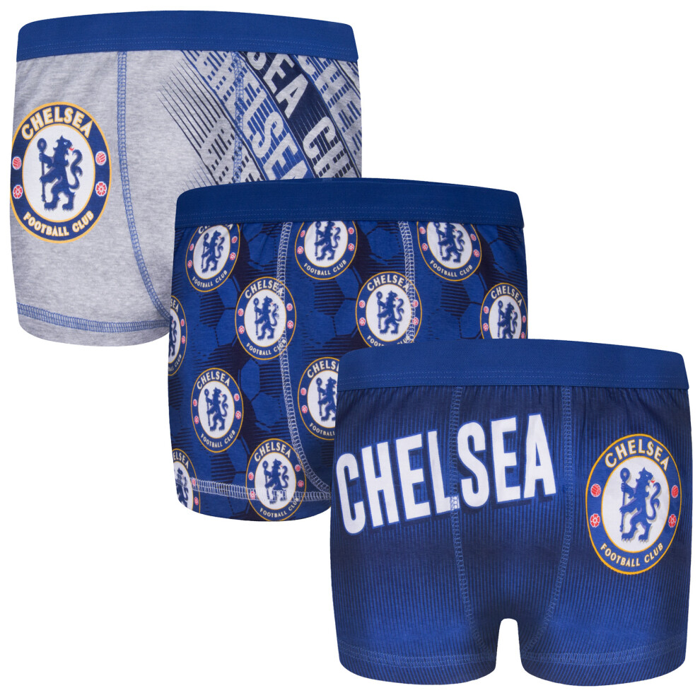 (Multi, 7-8 Years) Chelsea FC Boys Boxer Shorts 3 Pack Crest Kids OFFICIAL Football Gift