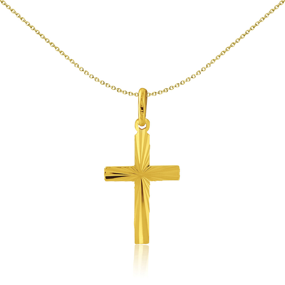Jewelco London Ladies 9ct Yellow Gold Diamond Cut Sunshine Rays Sunburst Cross Pendant 12x25mm - CRNR02240