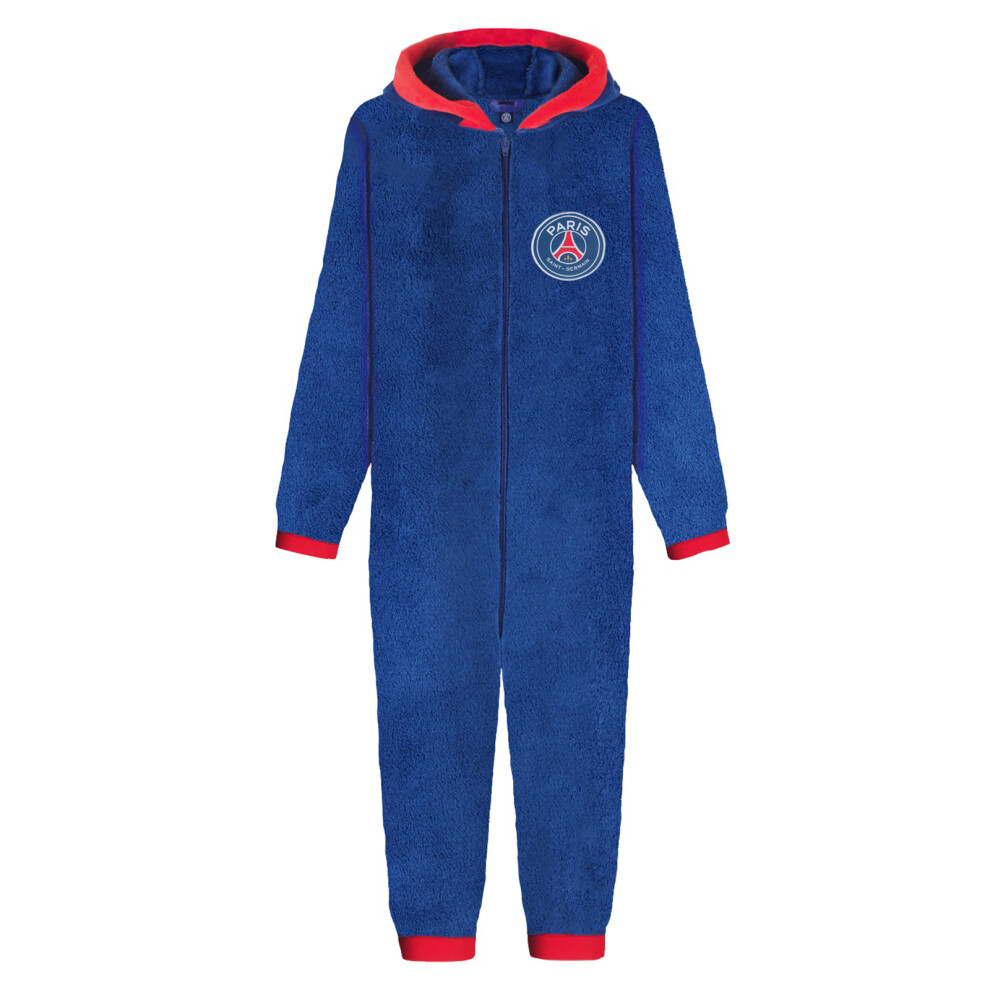 (Blue 1, 5-6 Years) PSG Boys Pyjama All-In-One Hooded Sleepwear Kids OFFICIAL Football Gift