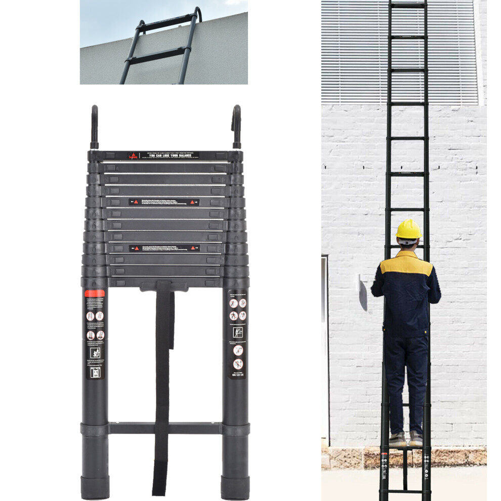 Youseahome 5M Aluminium Ladder Telescopic Ladder With Hooks Multi-Purpose Folding Extensionable Straight Ladders Capacity 150Kg/330Lb