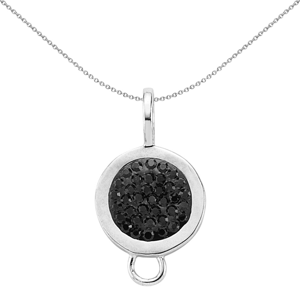 Jewelco London Unisex Sterling Silver Black Crystal Pave Disc Extender Charm - CM089BLK