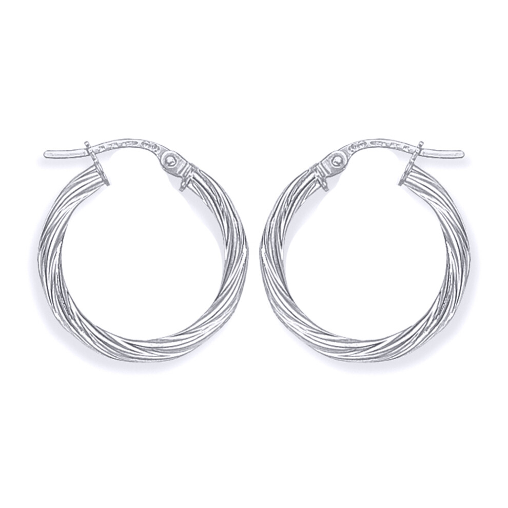 9ct White Gold  Rock Candy Twisted Hoop Earrings - 19mm - ERNR02817