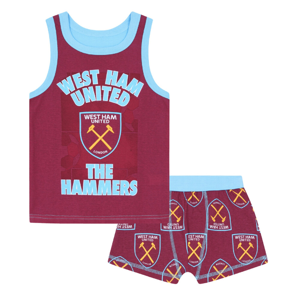 (8-9 Years) West Ham United FC Official Football Gift Boys Boxer Shorts & Vest Set