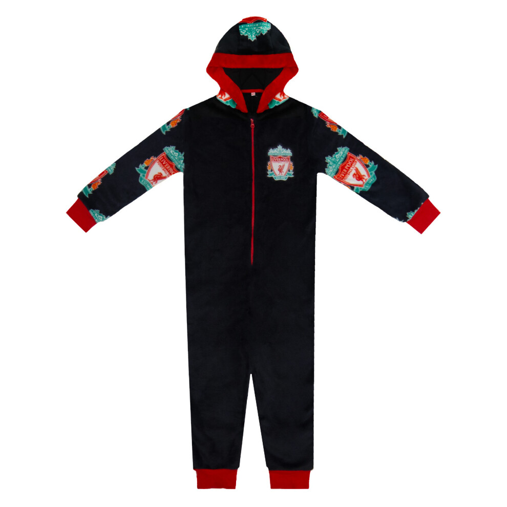 (Black, 8-9 Years) Liverpool FC Boys Pyjama All-In-One Loungewear Kids OFFICIAL Football Gift