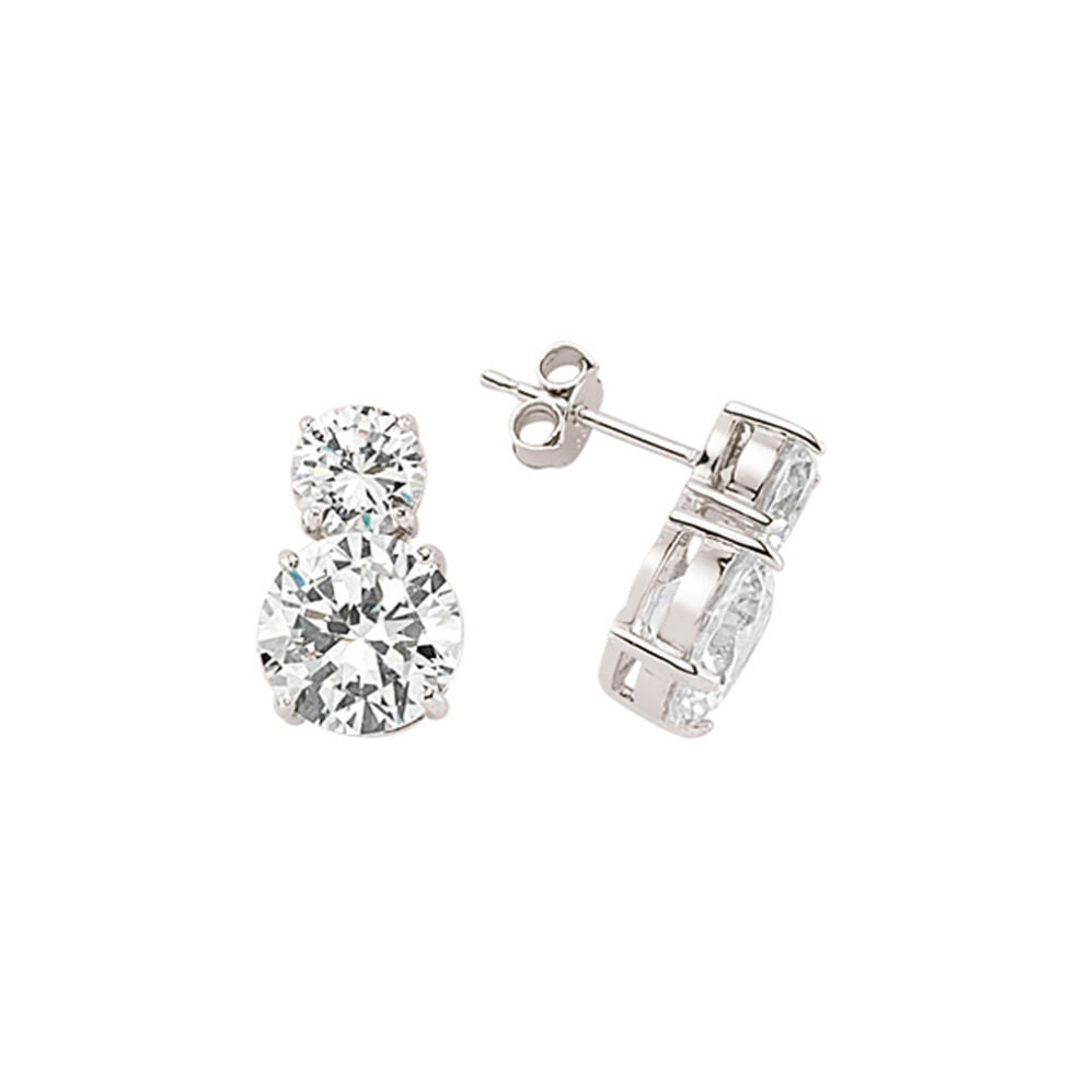 Jewelco London Ladies Sterling Silver Cubic Zirconia Duet Stud Earrings - GVE365