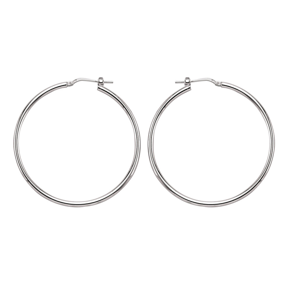 Jewelco London Ladies Sterling Silver Round Tube Polished Hoop Earrings 45mm - ER9