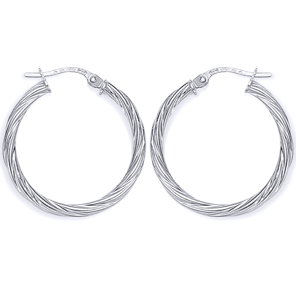 9ct White Gold  Rock Candy Twisted Hoop Earrings - 22mm - ERNR02818