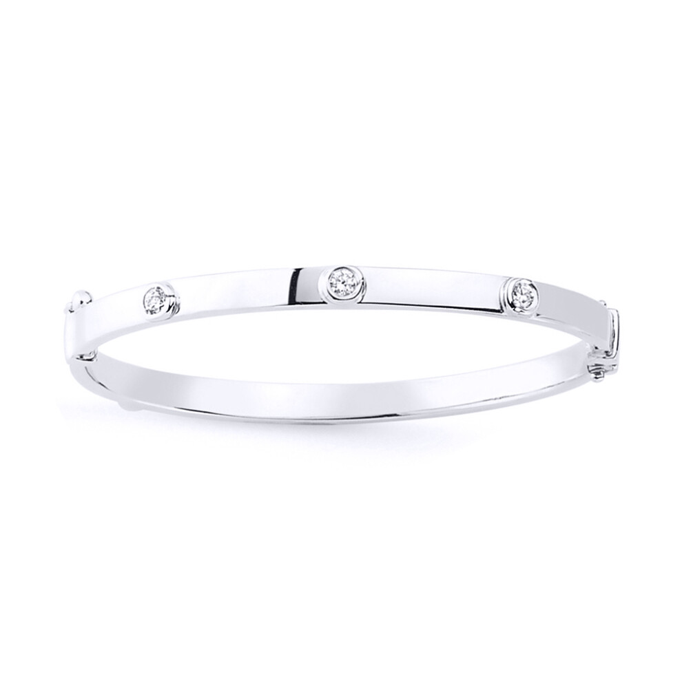Jewelco London Girls Sterling Silver Cubic Zirconia Bubble Donut Baby Bangle Bracelet - BN46