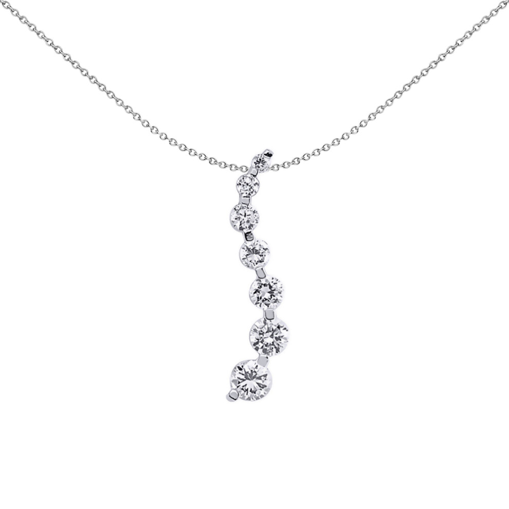 Jewelco London Ladies Sterling Silver Cubic Zirconia Flow Drop Wave Pendant Necklace 18 inch - GVP274