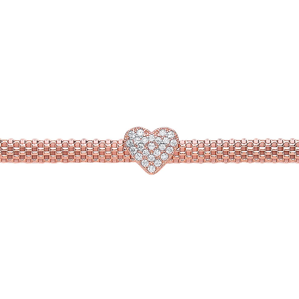 Jewelco London Rose Gold-Plated Sterling Silver Cubic Zirconia Correana Pave Heart Bracelet - GVB215ROSE
