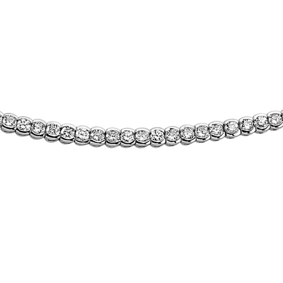 Jewelco London Ladies Sterling Silver Cubic Zirconia Eternity Rubover Tennis Necklace 4mm 17 inch - GVK089