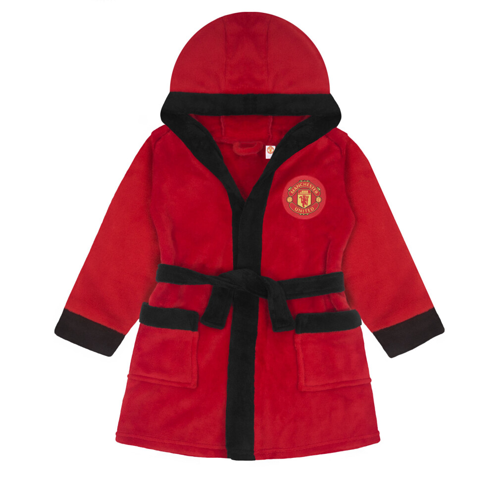 (0-6 Months) Manchester United Baby Dressing Gown Toddler Robe Hooded Fleece OFFICIAL Gift