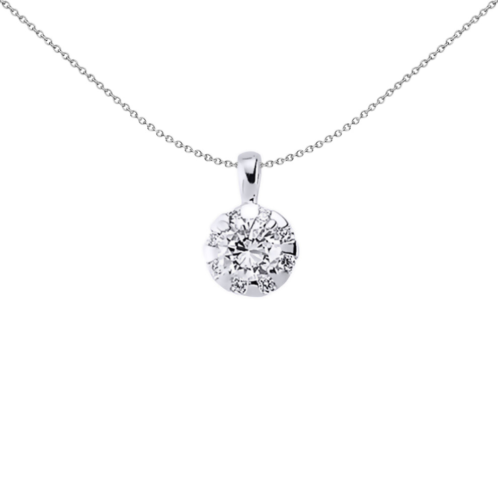 Jewelco London Ladies Sterling Silver Cubic Zirconia Illusion Halo Pendant Necklace 18 inch - GVP317