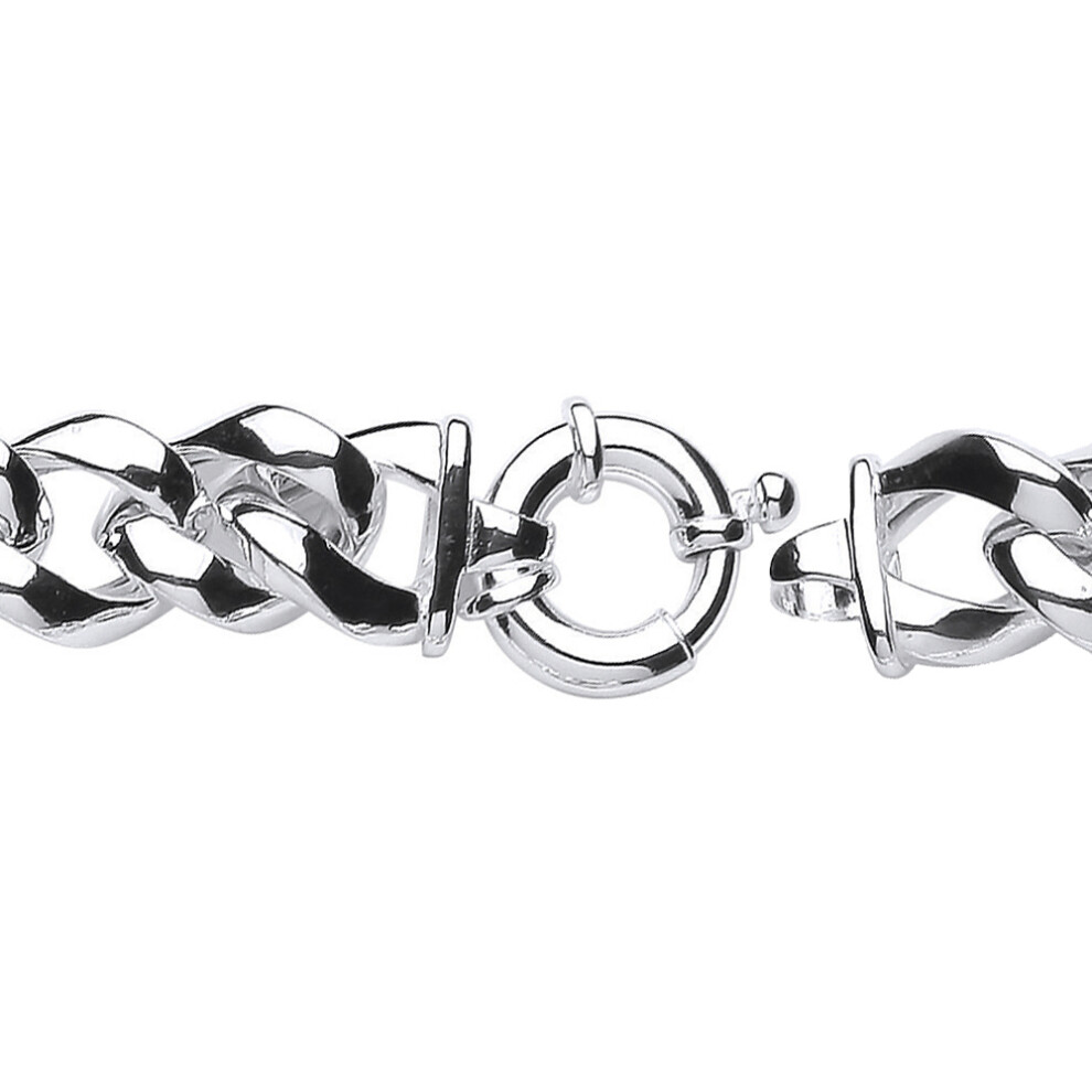 Jewelco London Ladies Sterling Silver Curb Link Chain Bracelet 13mm 8 inch - GVB285