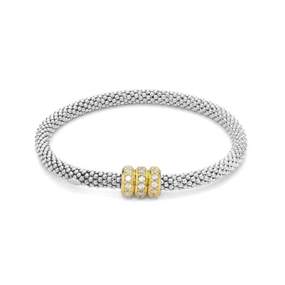 Jewelco London Rhodium & Gilded Sterling Silver CZ Popcorn Beaded Magnetic Popcorn Bracelet - ABB111A