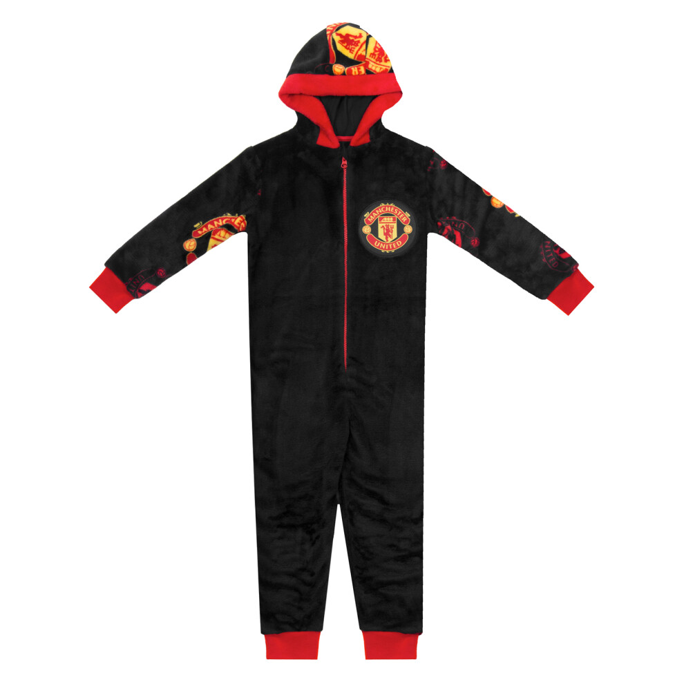 (Black, 10-11 Years) Manchester United Boys Pyjama All-In-One Sleepwear Kids OFFICIAL Gift