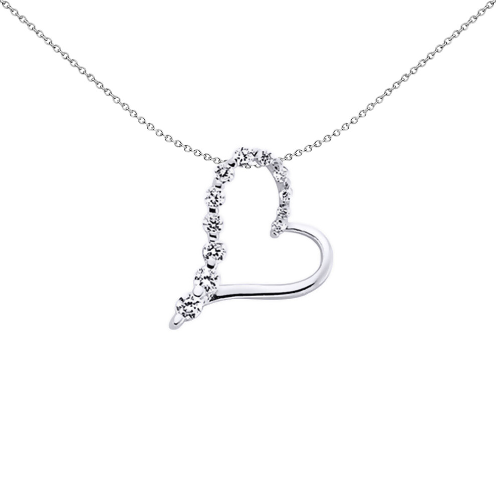 Jewelco London Ladies Sterling Silver Cubic Zirconia Love Heart Pendant Necklace 18 inch - GVP278